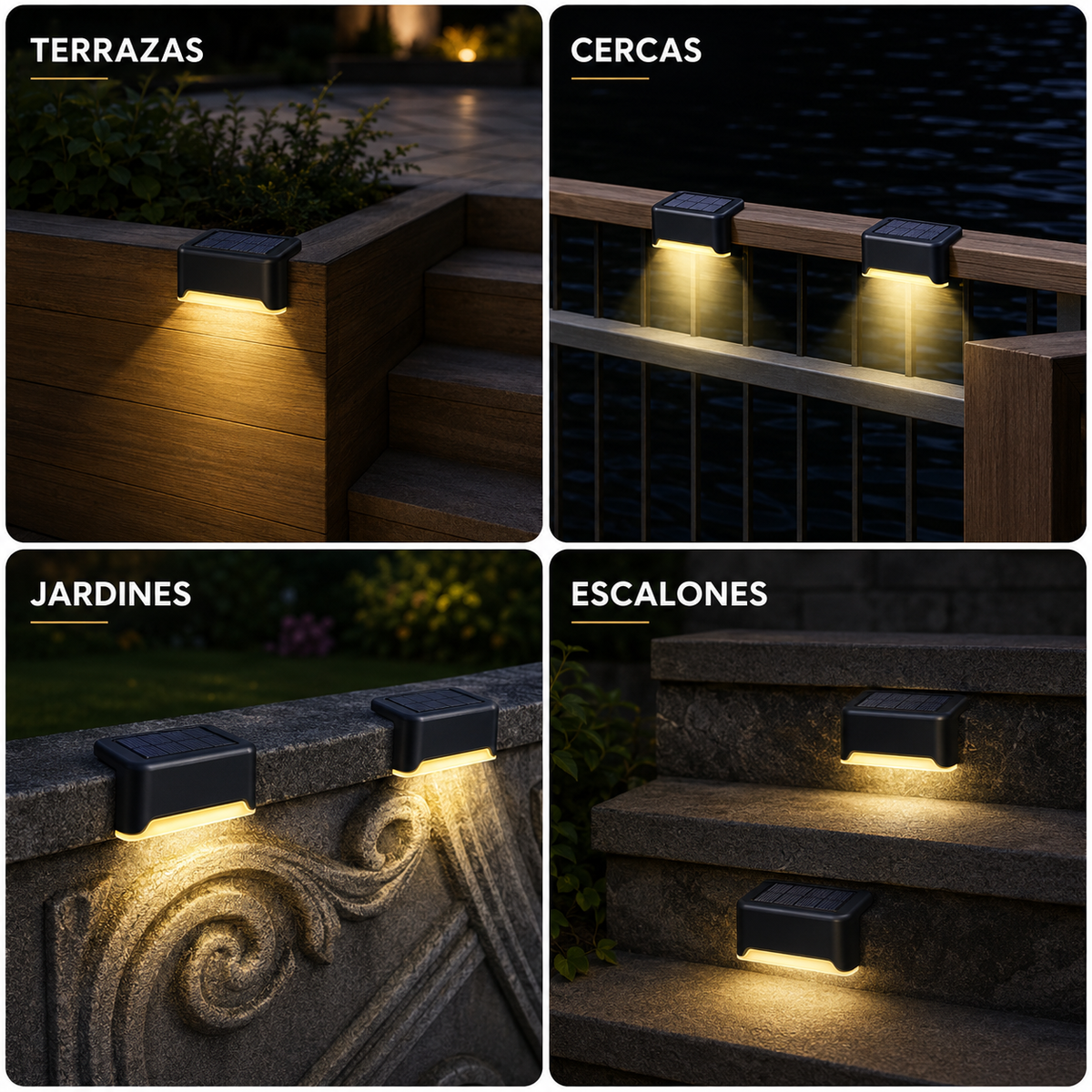 Lampara Solar Led Jardín Exterior Escaleras. Kit X4 + Ebook de Regalo
