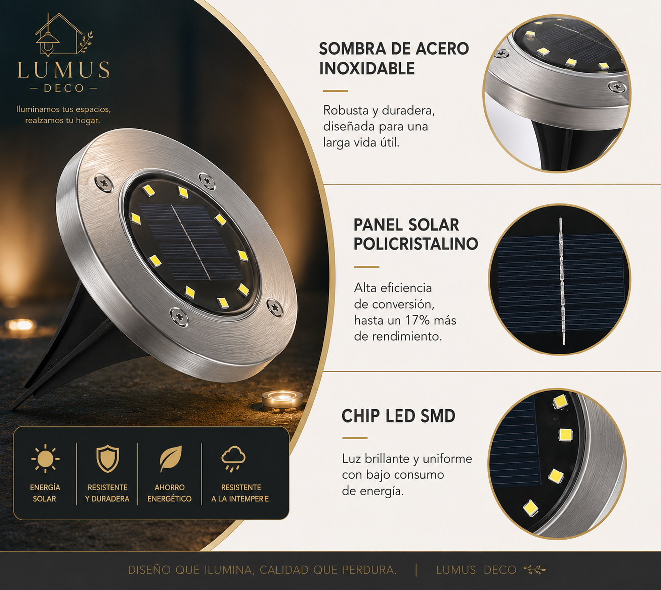 Estaca Lámpara Solar para Jardín Exteriores super Resistentes. x4 + Ebook de Regalo