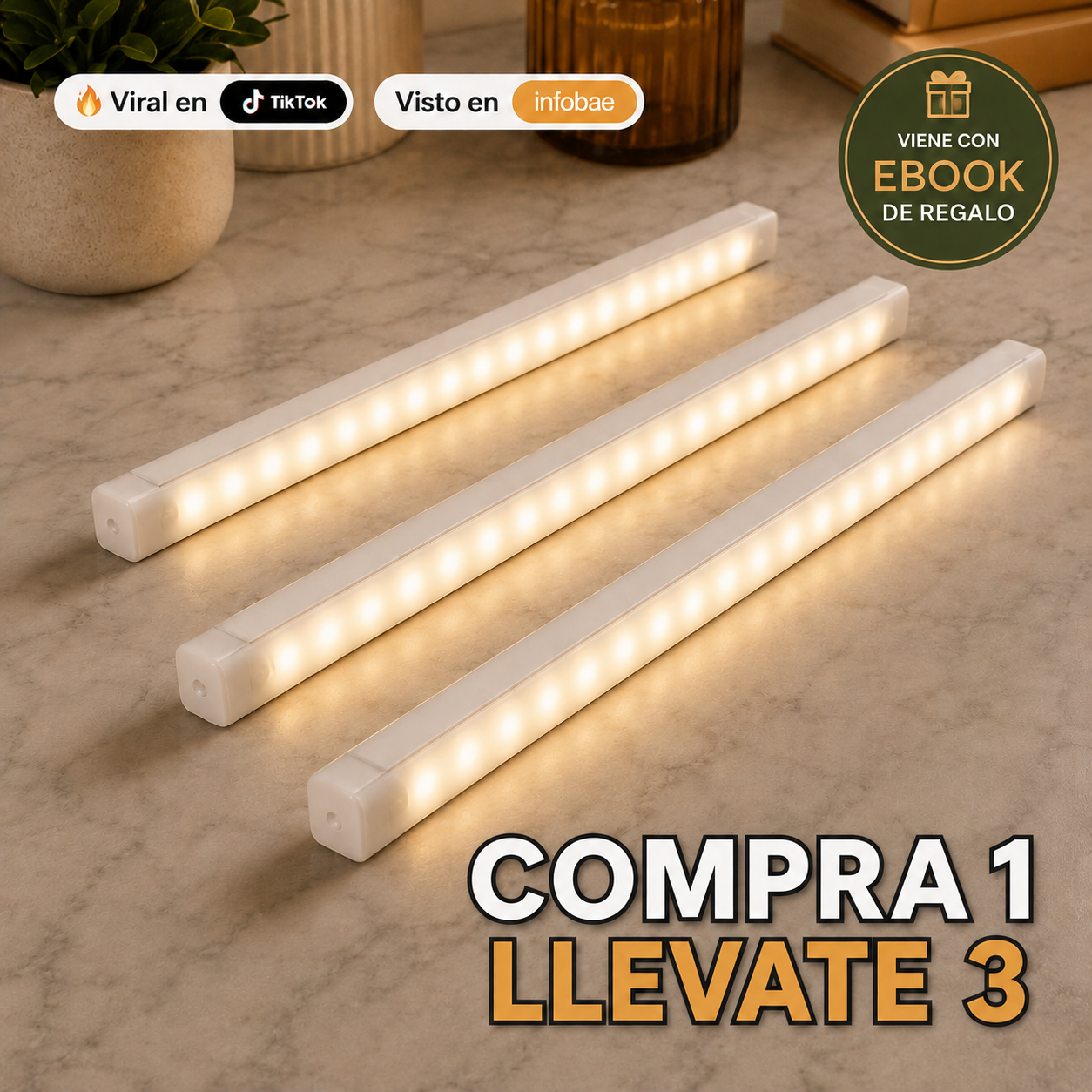 Barra Luz Led Con Sensor De Movimiento (Comprá 2 y lleváte 3) + Ebook de Regalo